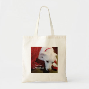 Niedlich Snowy White Puppy Dog Weihnachten Rot Tragetasche
