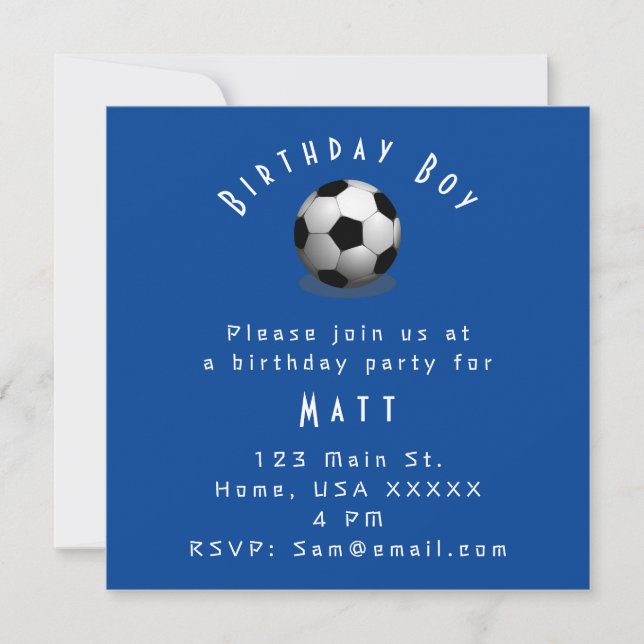 Niedlich Soccer Geburtstag Junge Blau und Weiß Einladung (Vorderseite)