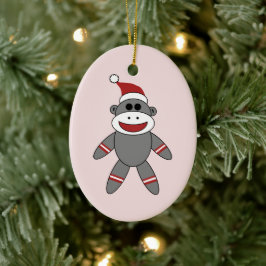Niedlich Sock Monkey Weihnachtsmannmütze Weihnacht Keramik Ornament