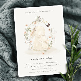Niedlich Soft Baby Mum Bunny Floral Wreath Baby Du Einladung