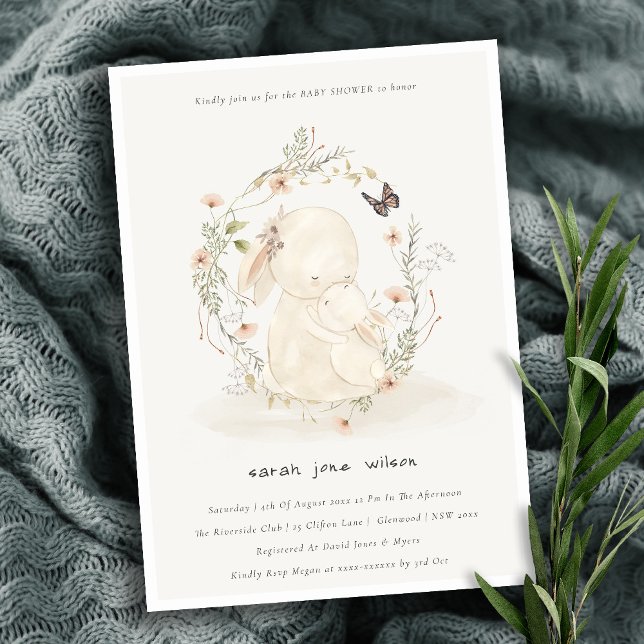 Niedlich Soft Baby Mum Bunny Floral Wreath Baby Du Einladung (Von Creator hochgeladen)