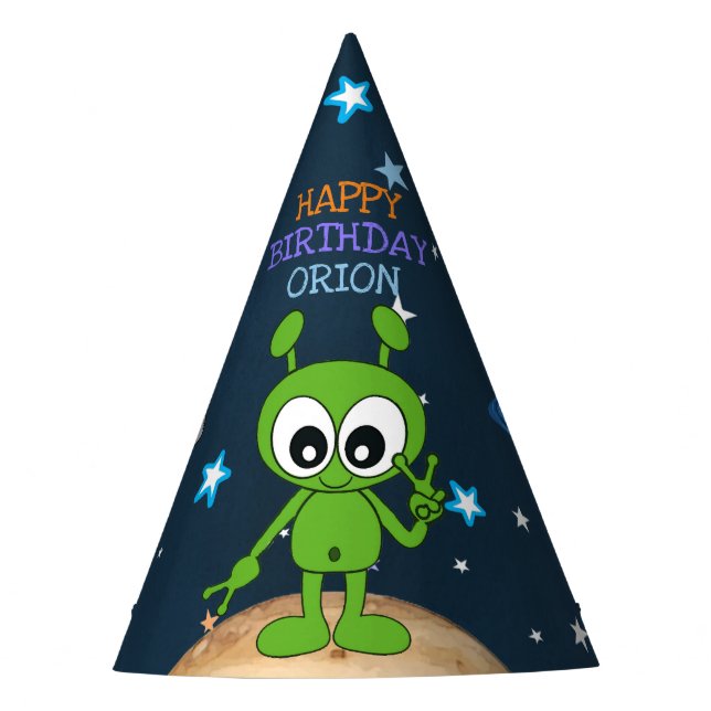 Niedlich Space Alien Peace Planet gibt Geburtstag  Partyhütchen (Vorderseite)