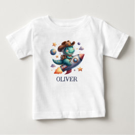 Niedlich Space Cowboy Dinosaur Riding Space Rocket Baby T-shirt