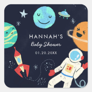 Niedlich Space Theme Boy Baby Dusche Gefallen Quadratischer Aufkleber