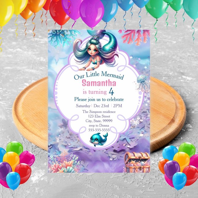 Niedlich Sparkle Mermaid Birthday Einladung (Von Creator hochgeladen)