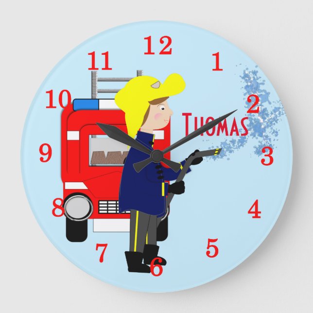 Niedlich Spaß Kinder Cartoon Feuerwehrschiff Gethe Große Wanduhr (Vorderseite)