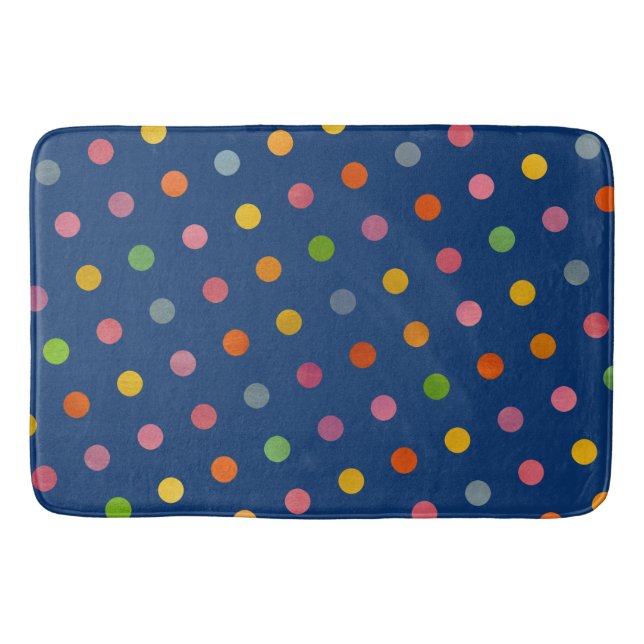 Niedlich Spaß Moderne blaue mehrfarbige Polka-Punk Badematte (Vorderseite)