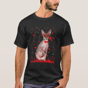Niedlich Sphinx Cat Glasses Herz Blume Valentine T-Shirt