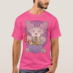 Niedlich Sphyn Cat Eating Ramen Noodles Japanische T-Shirt