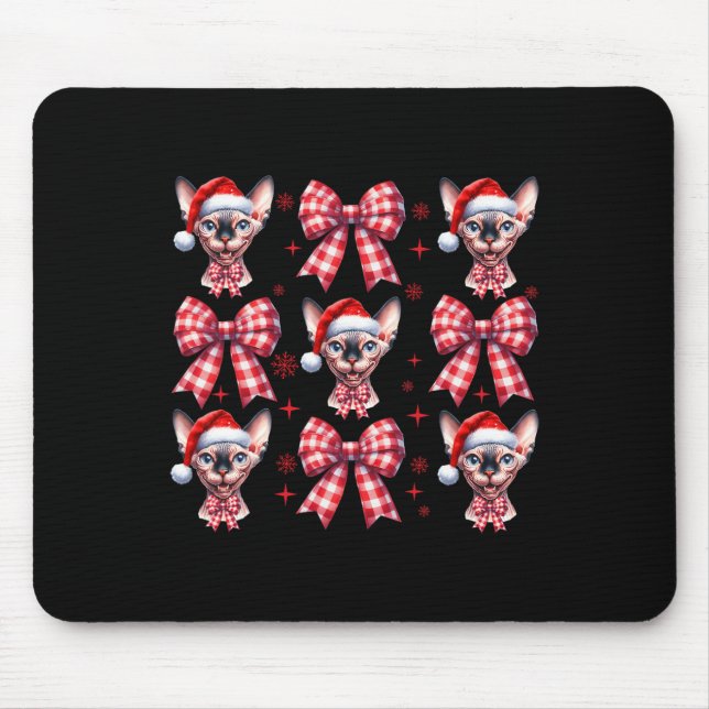 Niedlich Sphynx Cat Red Kariert Coquette Bow Chris Mousepad (Vorne)