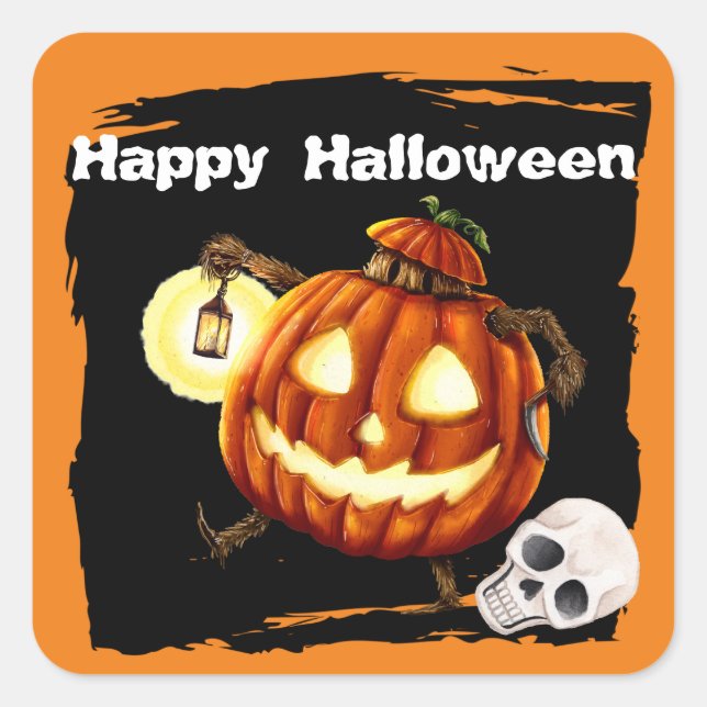 Niedlich Spider Jack o' Lantern Kids Halloween Quadratischer Aufkleber (Vorderseite)