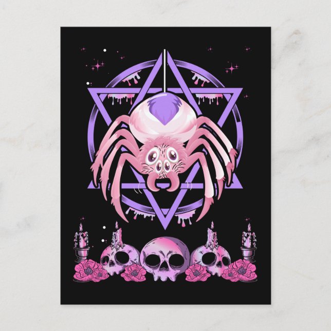 Niedlich Spider Satan Moon Pastel Goth Kawaii Postkarte (Vorderseite)