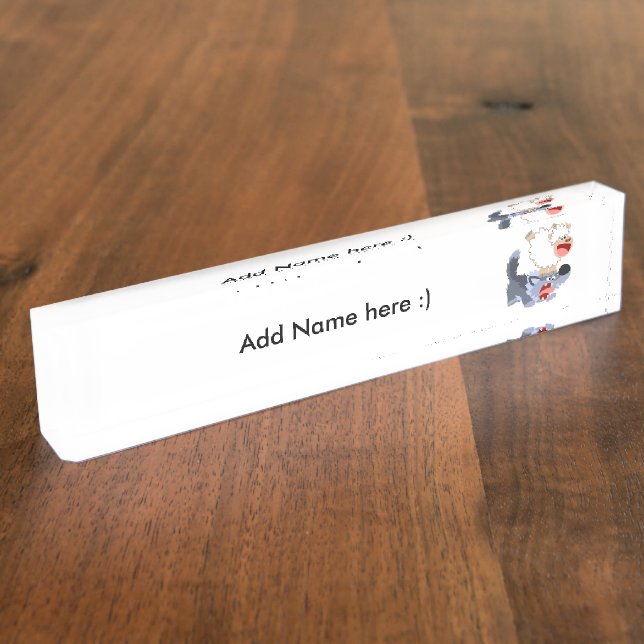 Niedlich spielend Cartoon Sheep and Wolf Name Plat Namensplakette (Seite)