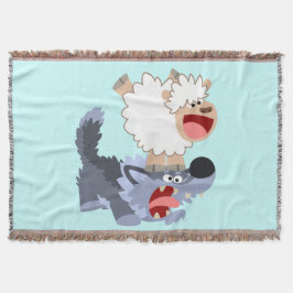 Niedlich spielend Cartoon Sheep and Wolf Throw Bla Decke