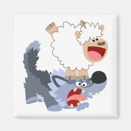 Niedlich spielend Cartoon Sheep und Wolf Magnet