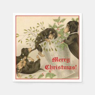 Niedlich spielende Dackel Hunde und Mistletoe Vint Serviette