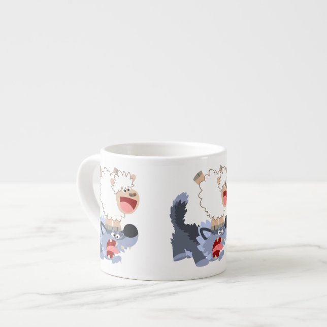 Niedlich spielerische Cartoon Sheep and Wolf Espre Espressotasse (Vorderseite Links)