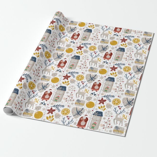 Niedlich spielerische Weihnachtssymbole Geschenkpapier (Ungerollt)