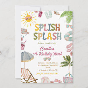 Niedlich Splish Splash Girl Birthday Bash Pool Par Einladung