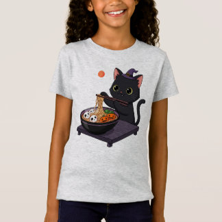 Niedlich Spooky Black Cat und Midnight Ramen T-Shirt