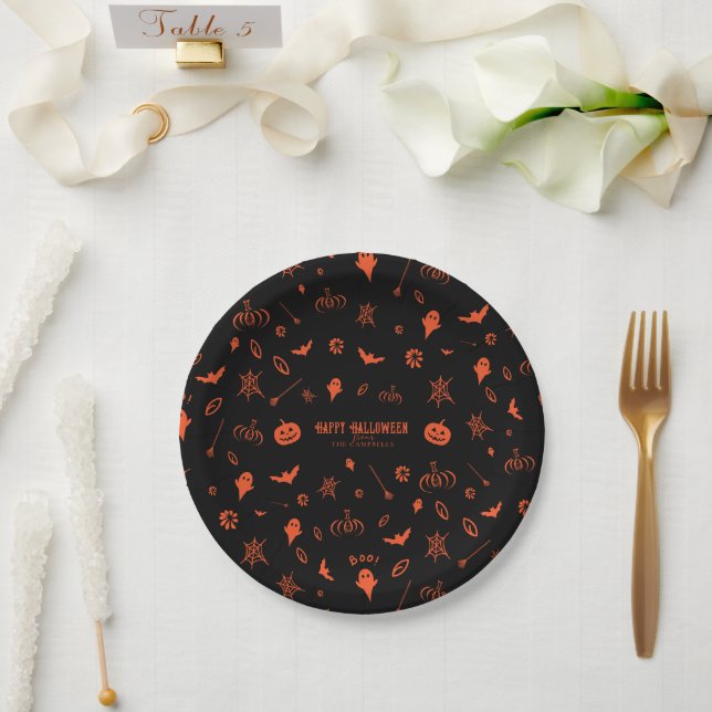 Niedlich Spooky Ghost Black Orange Halloween Pappteller (Hochzeit)