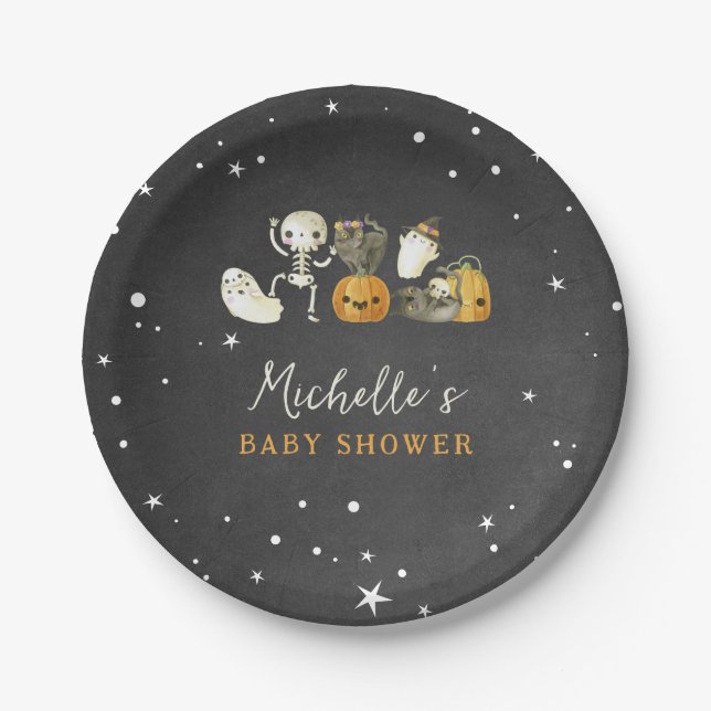 Niedlich Spooky Ghosts Halloween-Herbstdusche Pappteller (Vorderseite)