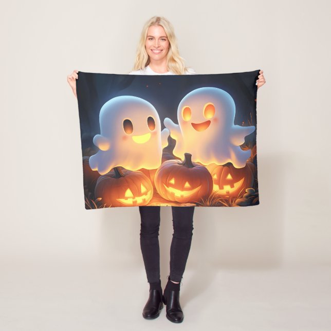 Niedlich Spooky Halloween Cartoon Ghosts Glows Pum Fleecedecke (Beispiel)
