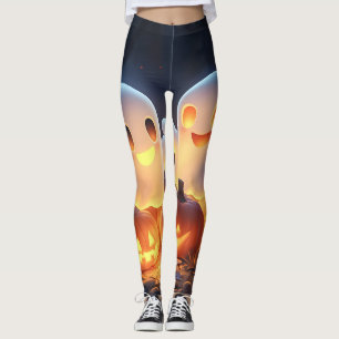 Niedlich Spooky Halloween Cartoon Ghosts Glows Pum Leggings