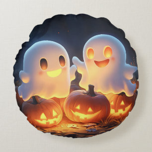 Niedlich Spooky Halloween Cartoon Ghosts Glows Pum Rundes Kissen