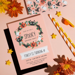 Niedlich Spooky Halloween-Kranz-Kindergeburtstag Einladung