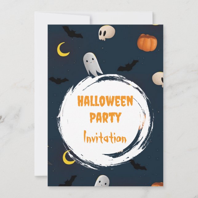 Niedlich Spooky Halloween-Party Einladung Dunkelbl (Vorderseite)