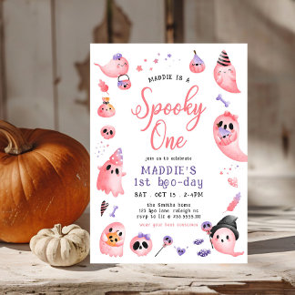 Niedlich Spooky One Pink Halloween Ghost 1. Geburt Einladung