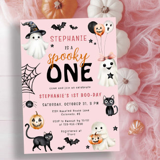 Niedlich Spooky One Pink Halloween Girl 1. Geburts Einladung