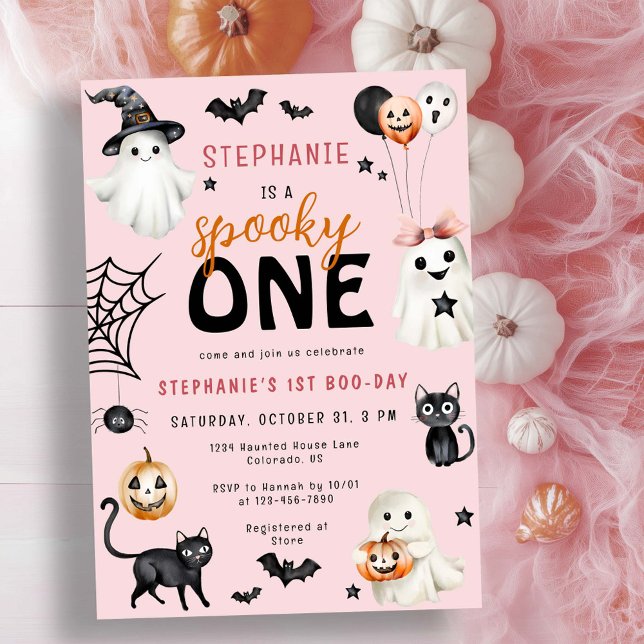Niedlich Spooky One Pink Halloween Girl 1. Geburts Einladung (Von Creator hochgeladen)