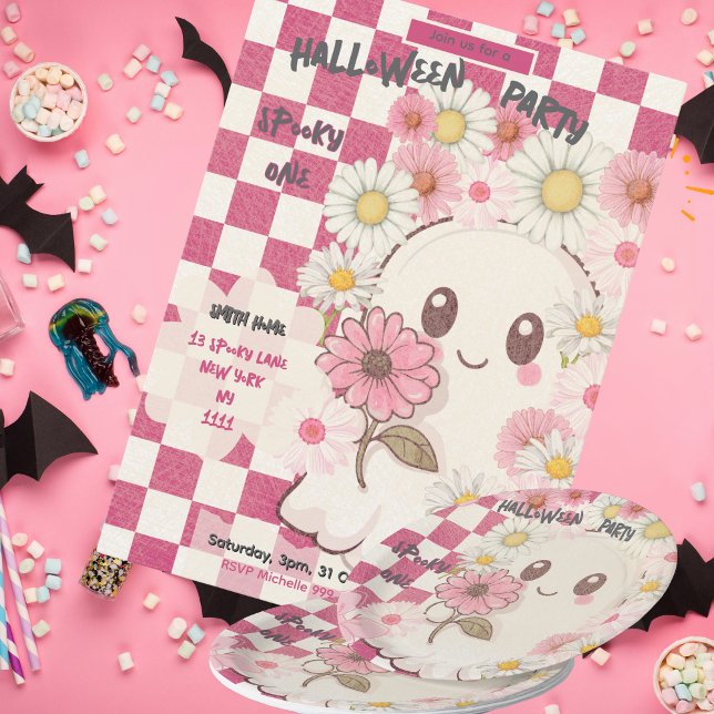 Niedlich Spooky Pink Daisy Halloween-Party Einladu Pappteller (Von Creator hochgeladen)