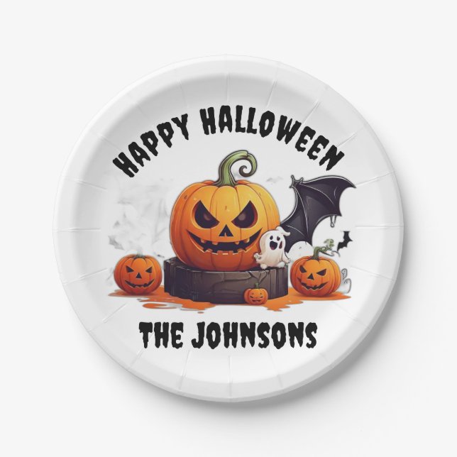 Niedlich Spooky Pumpkins Bats Ghost Happy Hallowee Pappteller (Vorderseite)