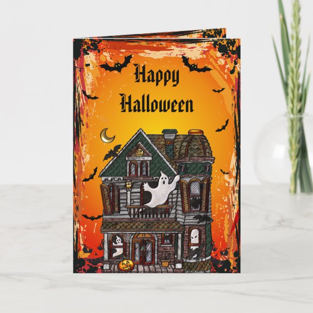 Niedlich Spooky Spuk House Jewels Halloween Card Karte (Vorderseite)