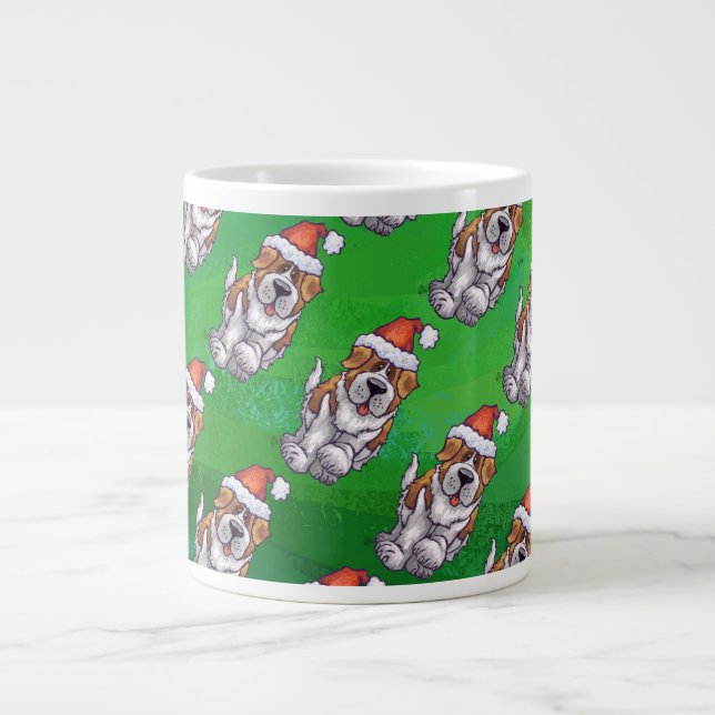 Niedlich St. Bernard in Hat Pattern auf Green Jumbo-Tasse (Vorderseite)