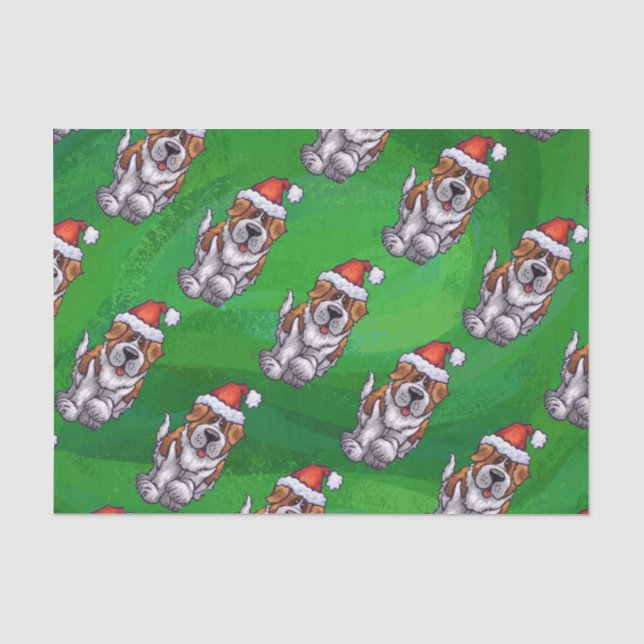 Niedlich St. Bernard in Hat Pattern auf Green Seidenpapier (Vorderseite)