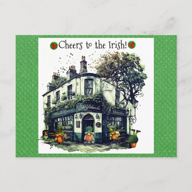 Niedlich St Patricks Day Gnome Irish Pub Cheers Postkarte (Vorderseite)