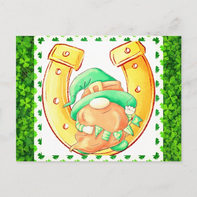 Niedlich St Patricks Day Lucky Gnome Green Kleebla Postkarte (Vorderseite)