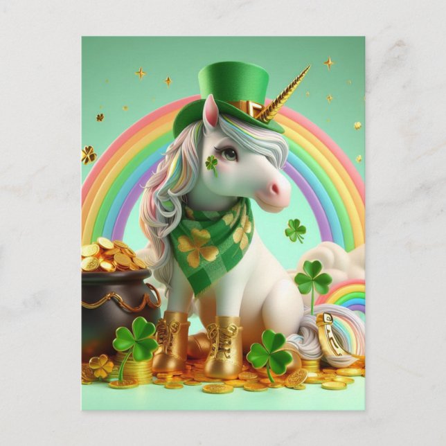 Niedlich St. Patricks Day Unicorn Postkarte (Vorderseite)
