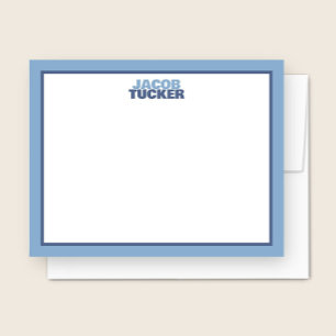 Niedlich Stacks Name 2-Tone Blue Border Stationery Mitteilungskarte