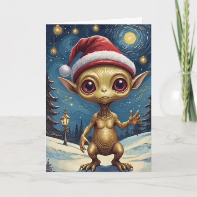 Niedlich Starry Night Alien Retro Christmas Karte (Vorderseite)