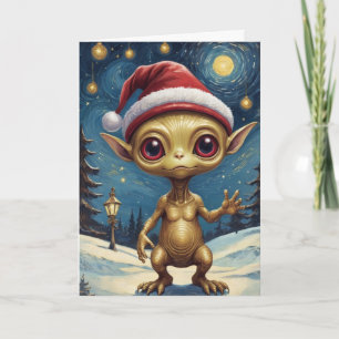 Niedlich Starry Night Alien Retro Christmas Karte