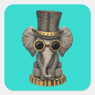 Niedlich Steampunk Baby Elephant Cub Quadratischer Aufkleber