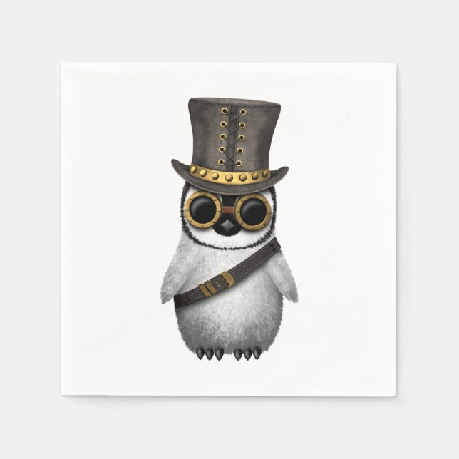 Niedlich Steampunk Baby Penguin Serviette (Vorderseite)