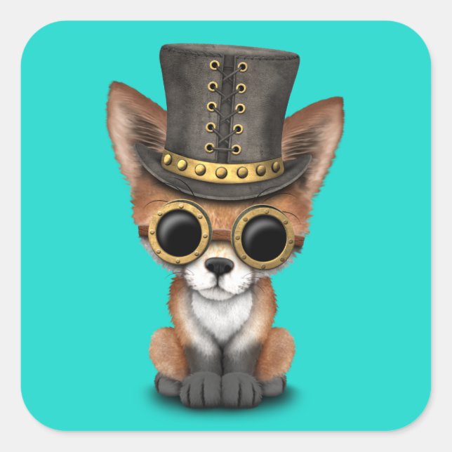 Niedlich Steampunk Baby Red Fox Quadratischer Aufkleber (Vorderseite)
