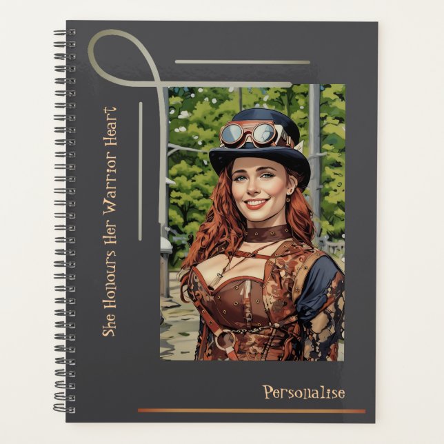 Niedlich Steampunk Warrior Heart Quote Gray Journa Planer (Vorderseite)