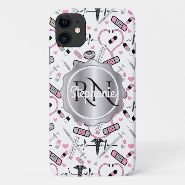 Niedlich Stethoscope Nurse | Doctor EKG Mustername Case-Mate iPhone Hülle (Rückseite)